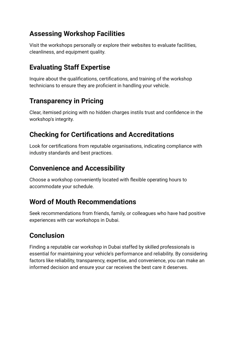 assessing workshop facilities