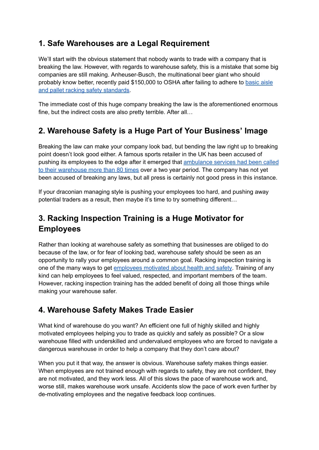 1 safe warehouses are a legal requirement