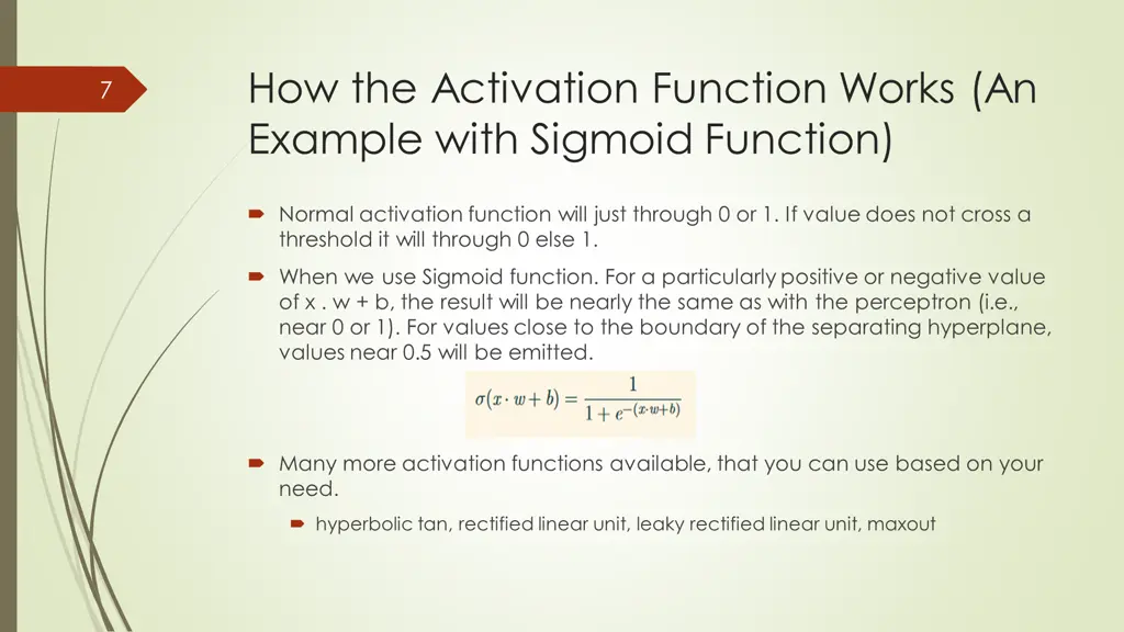 how the activation function works an example with