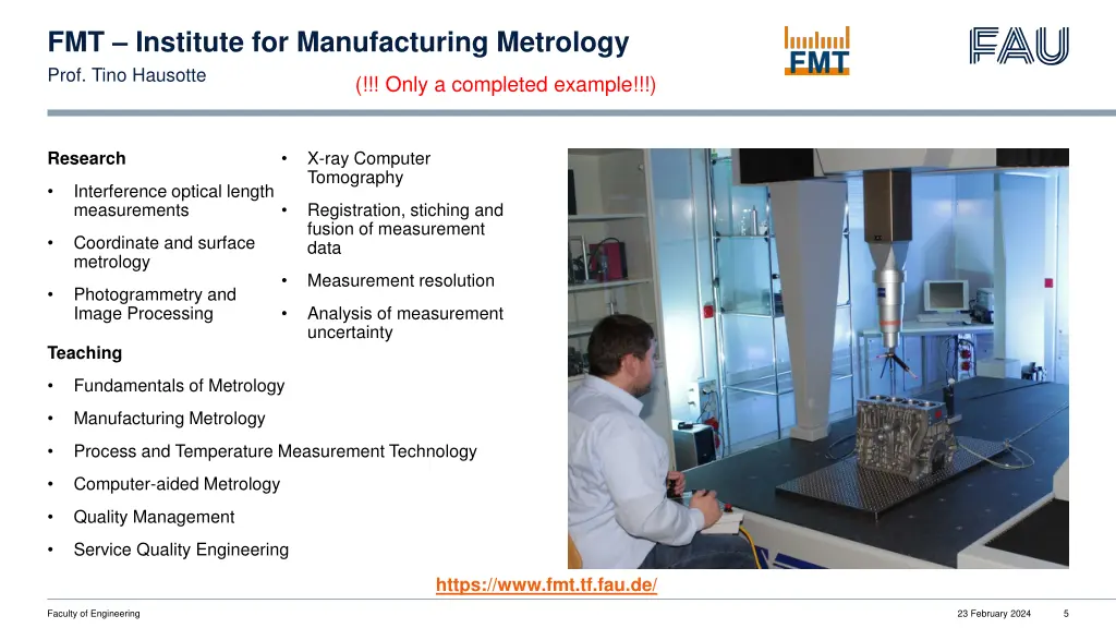 fmt institute for manufacturing metrology prof