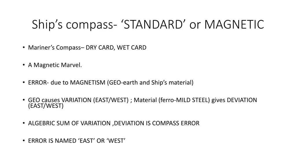 ship s compass standard or magnetic