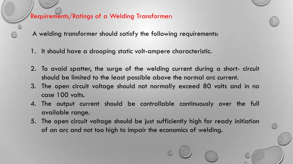 requirements ratings of a welding transformer