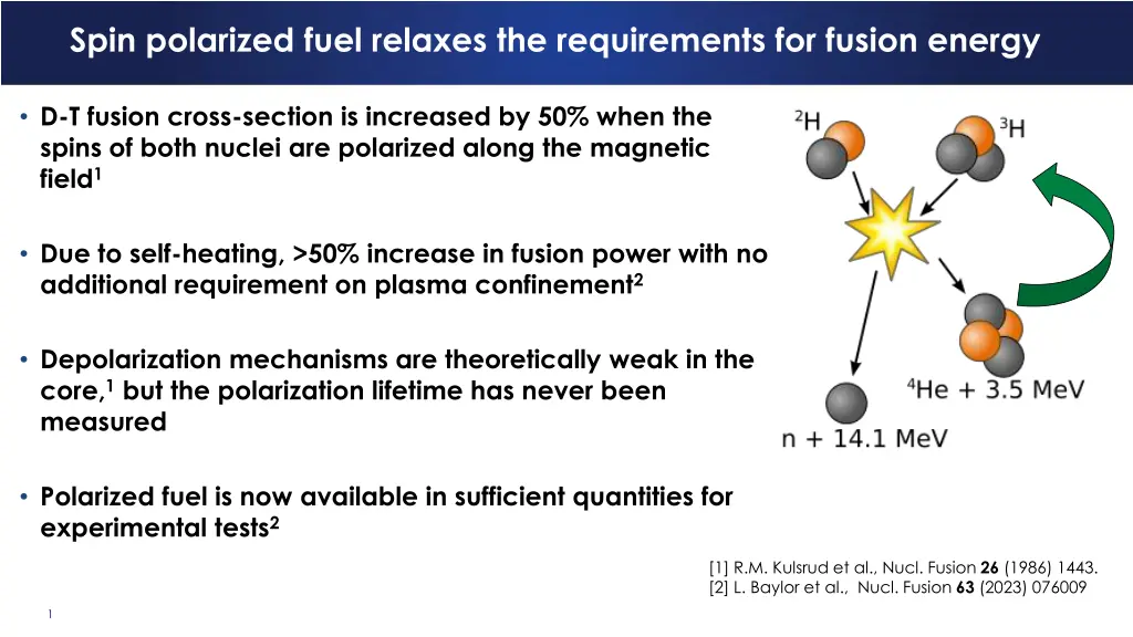 spin polarized fuel relaxes the requirements