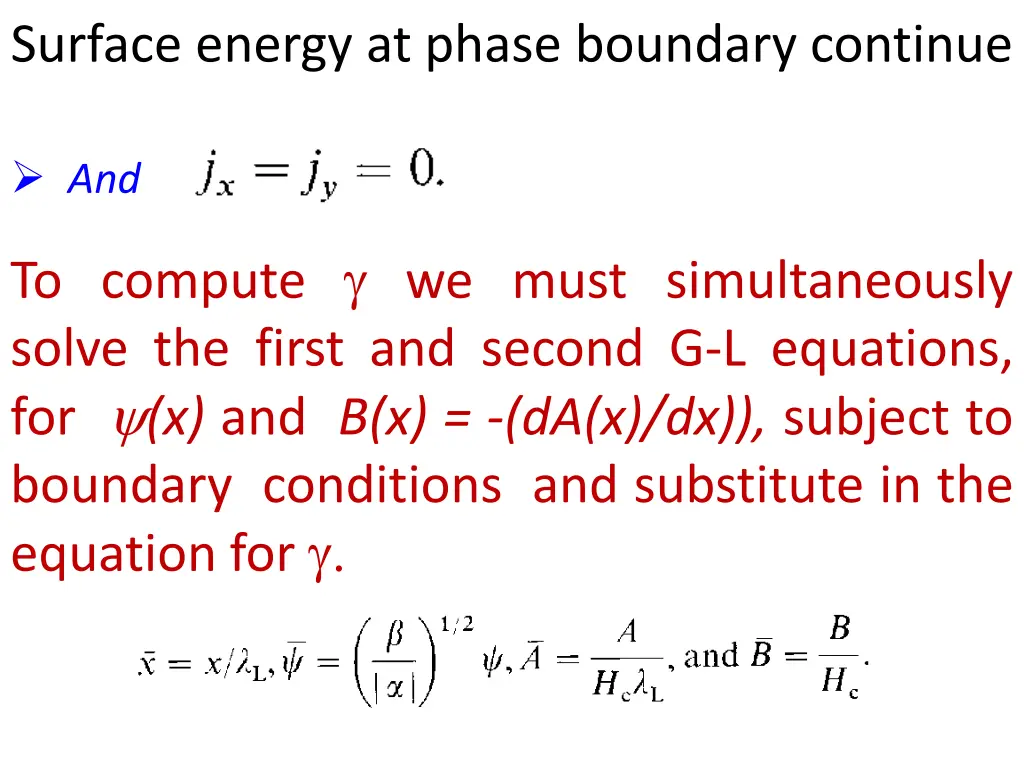 surface energy at phase boundary continue