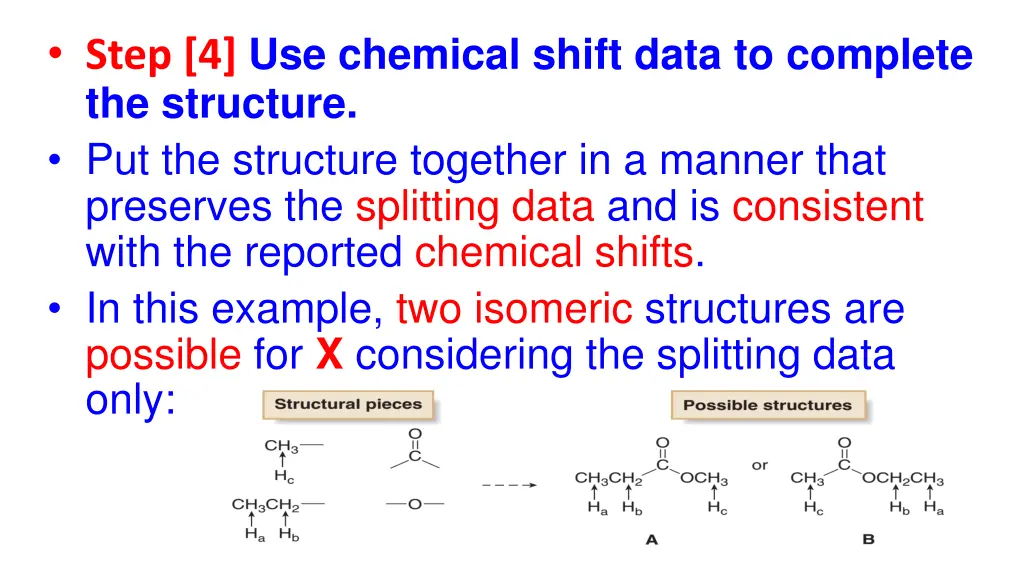 step 4 use chemical shift data to complete