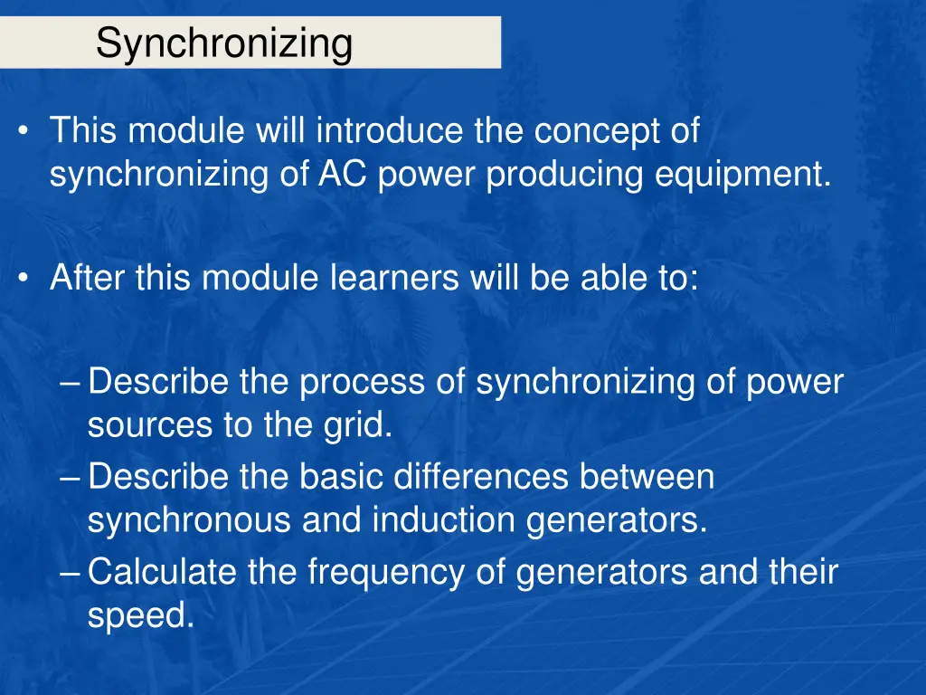 synchronizing