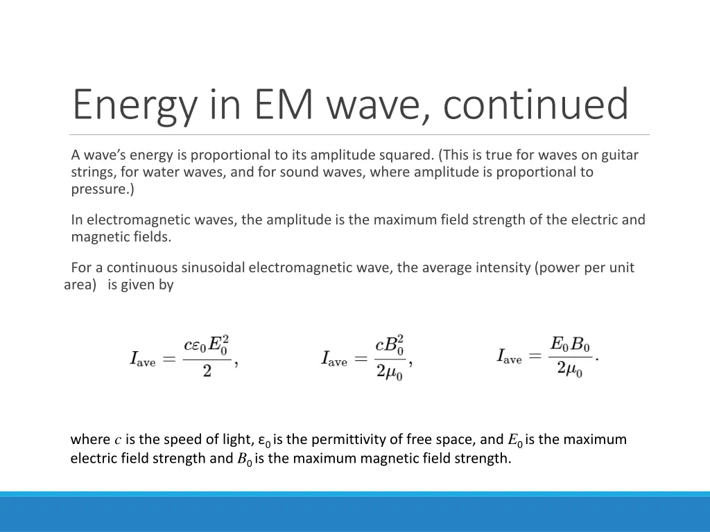 energy in em wave continued