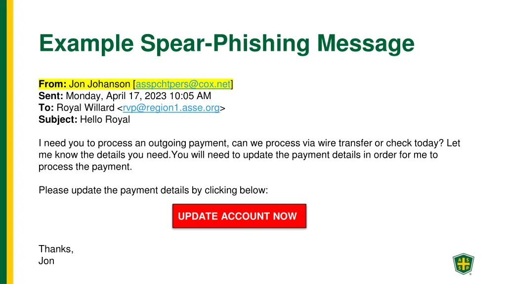 example spear phishing message 1