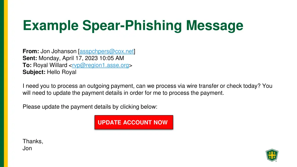example spear phishing message