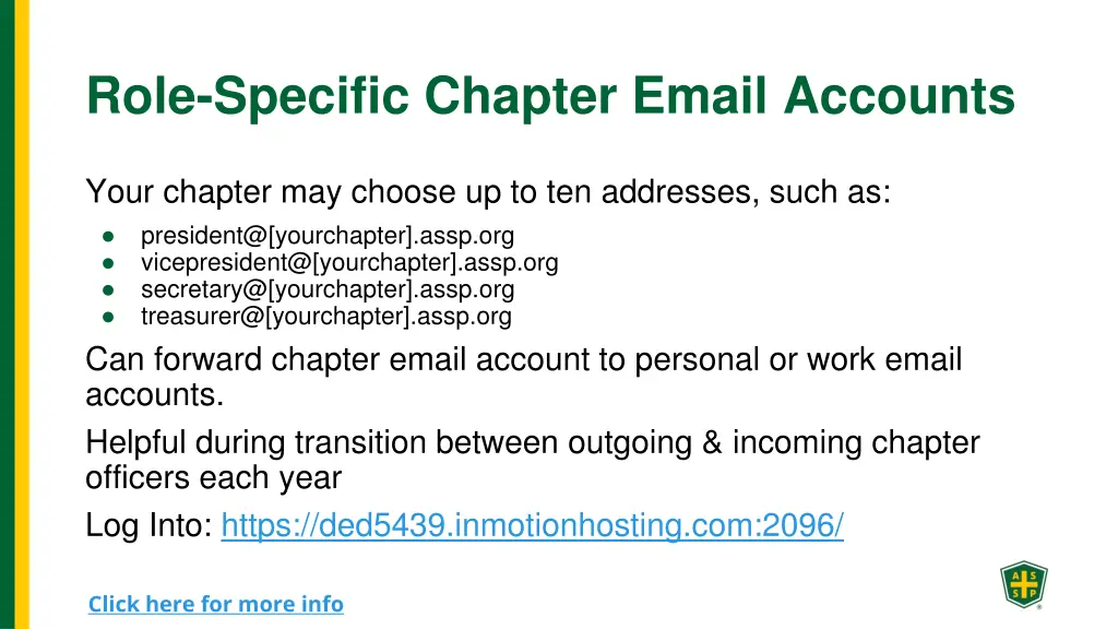 role specific chapter email accounts