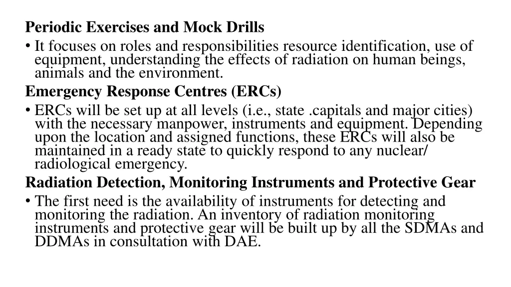 periodic exercises and mock drills it focuses