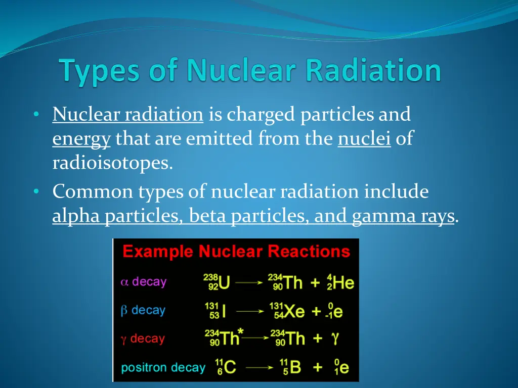 nuclear radiation is charged particles and energy