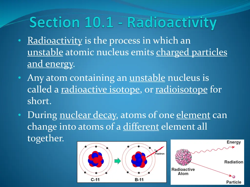 radioactivity is the process in which an unstable