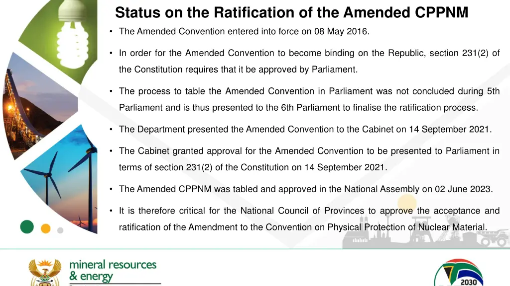 status on the ratification of the amended cppnm