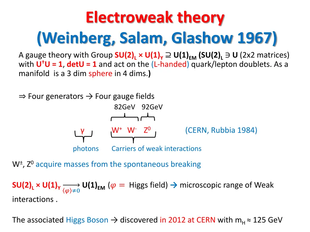 electroweak theory weinberg salam glashow 1967