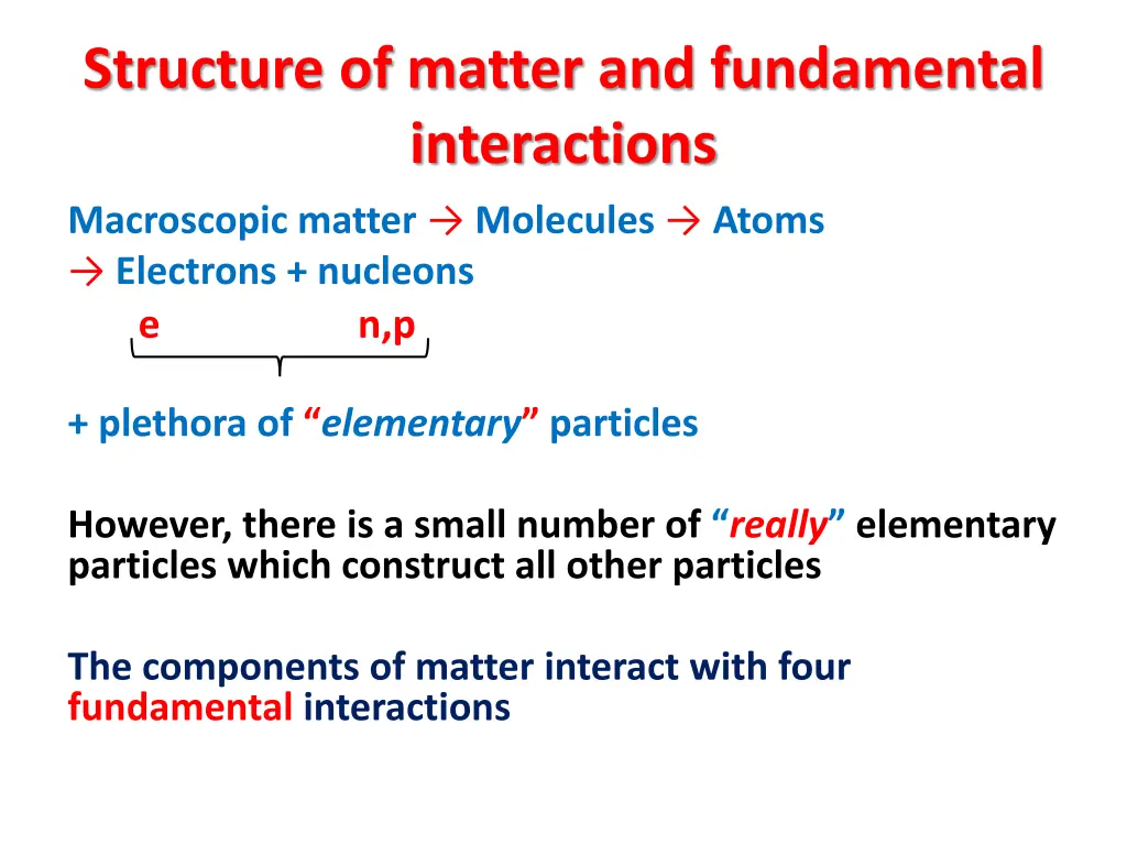 structure of matter and fundamental interactions