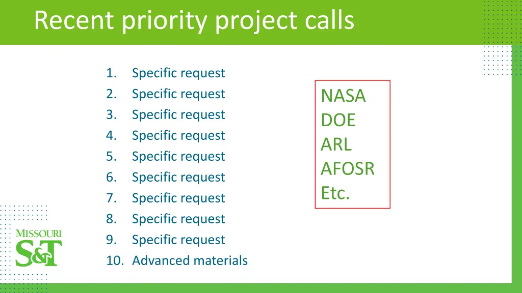 recent priority project calls 1