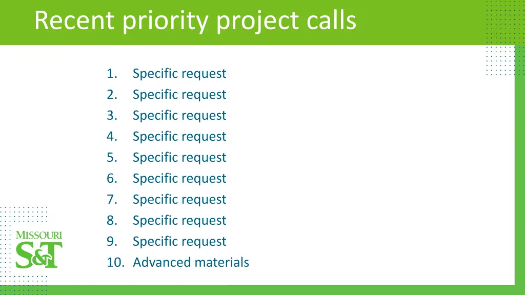 recent priority project calls