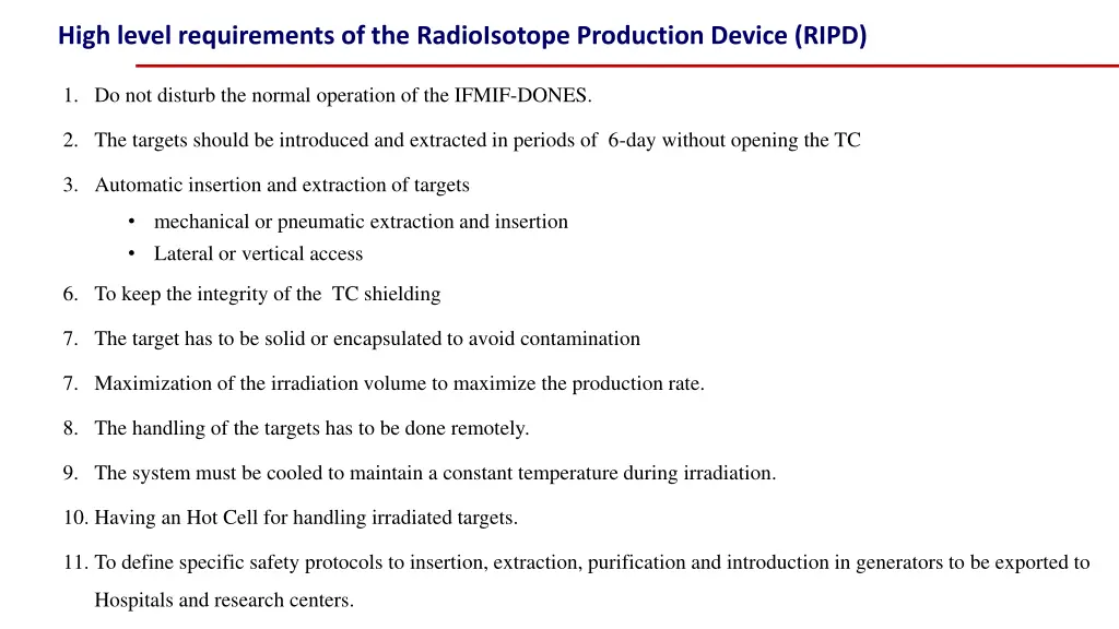 high level requirements of the radioisotope