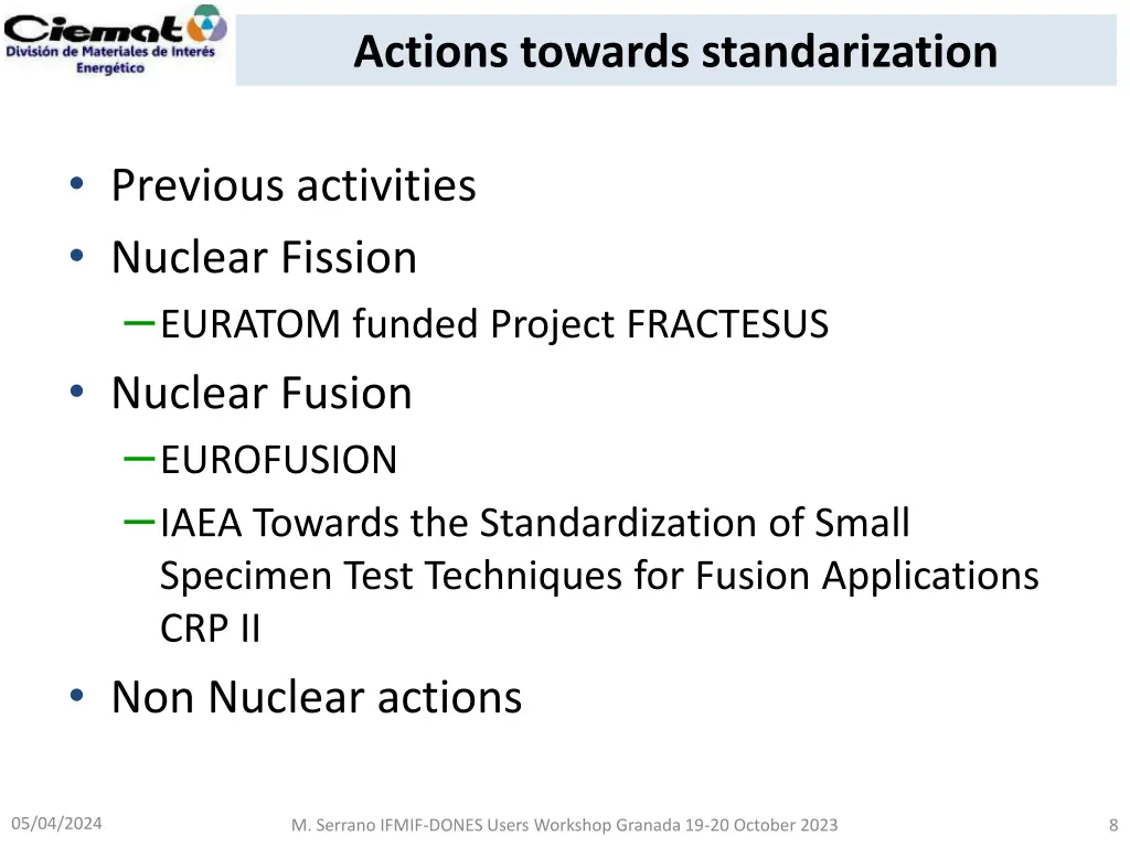 actions towards standarization