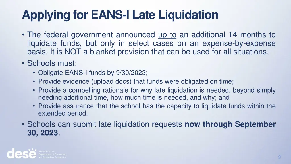 applying for eans i late liquidation