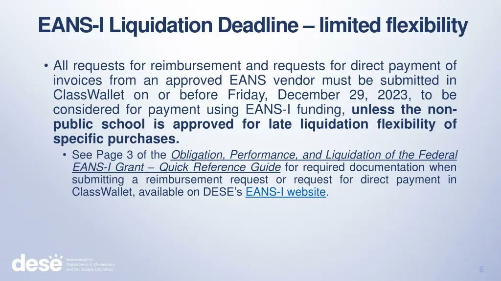 eans i liquidation deadline limited flexibility