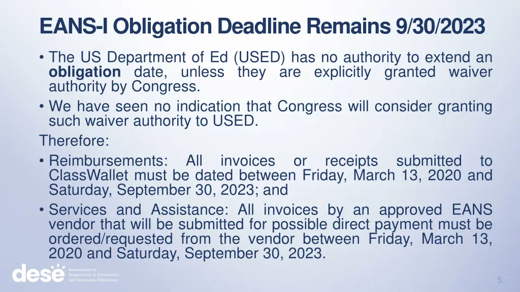 eans i obligation deadline remains 9 30 2023