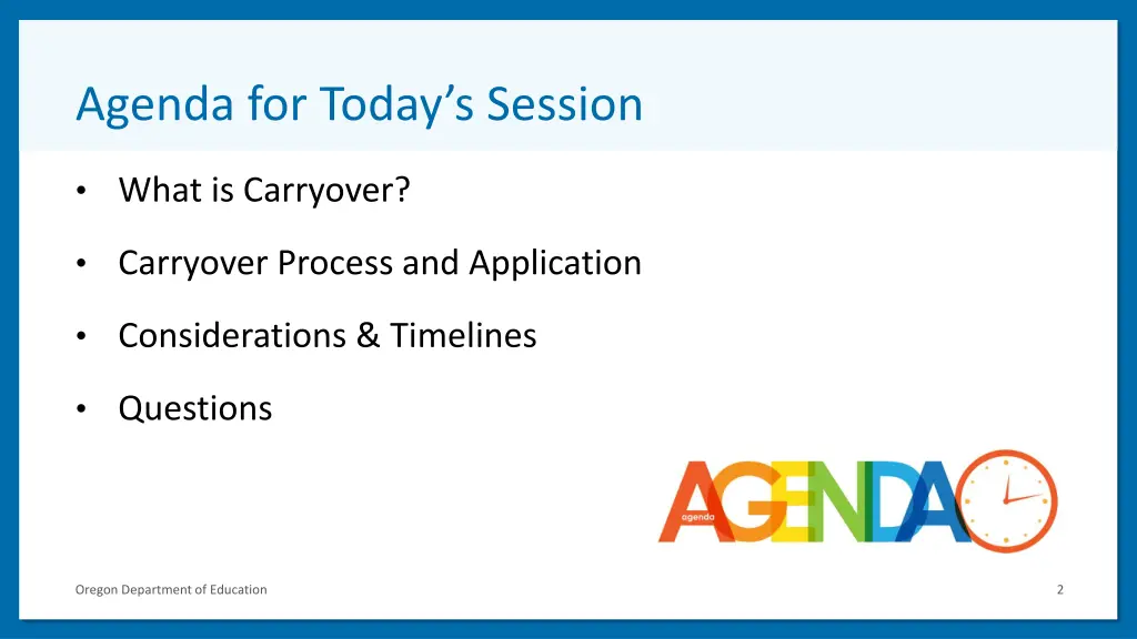 agenda for today s session