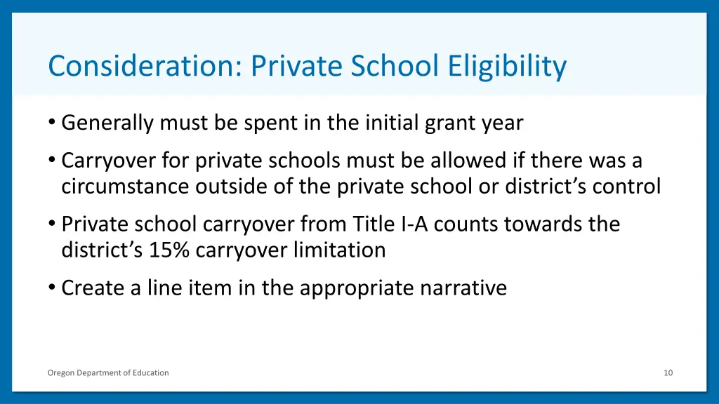 consideration private school eligibility