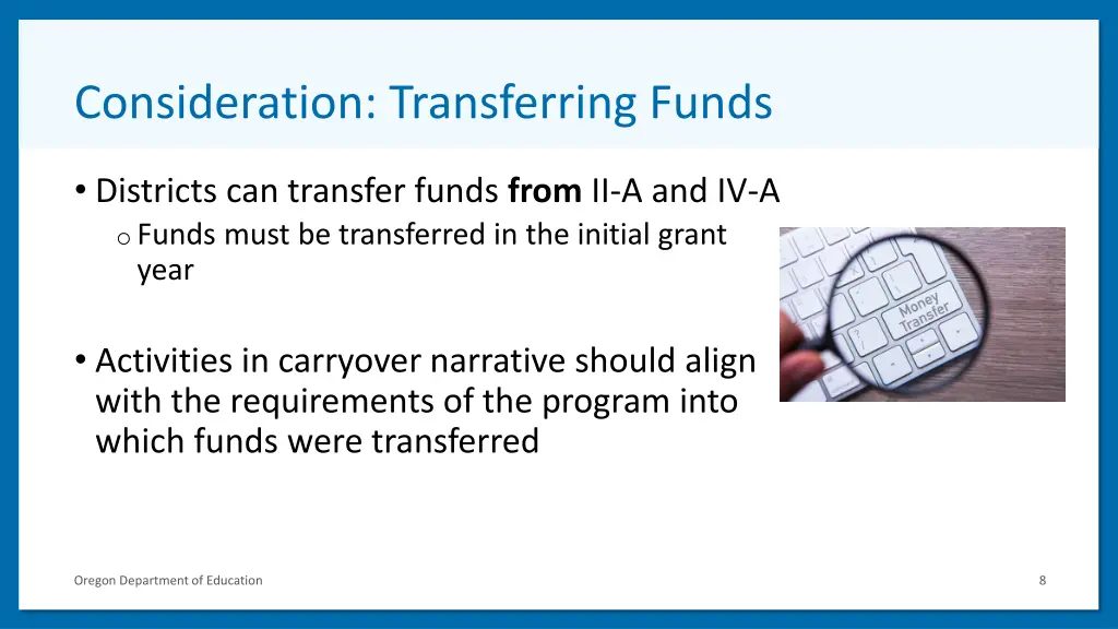 consideration transferring funds