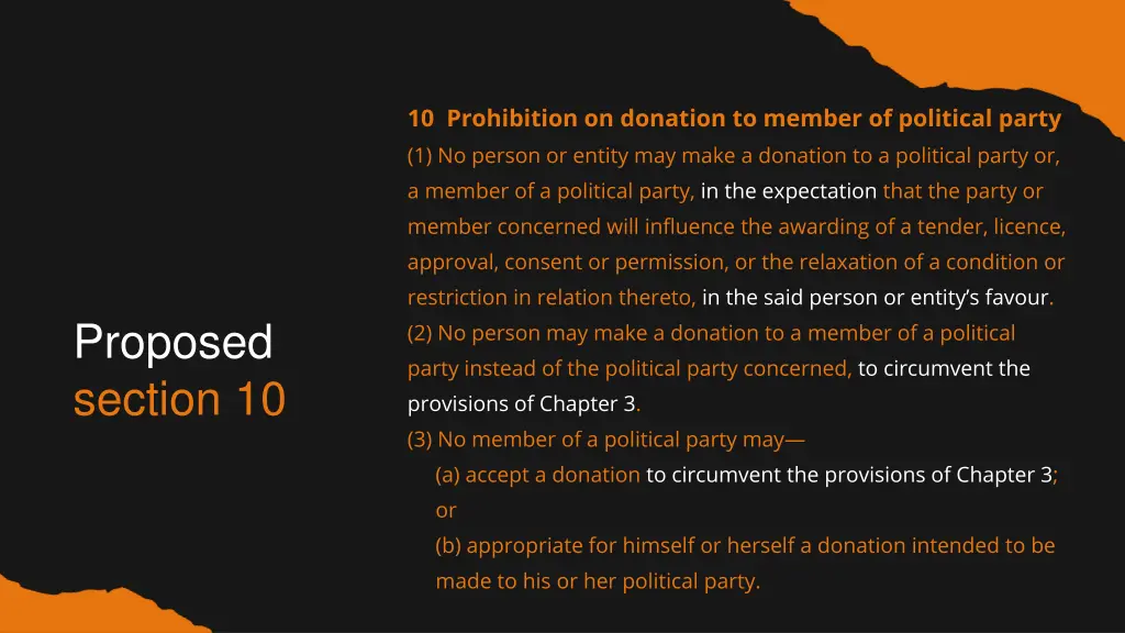 10 prohibition on donation to member of political