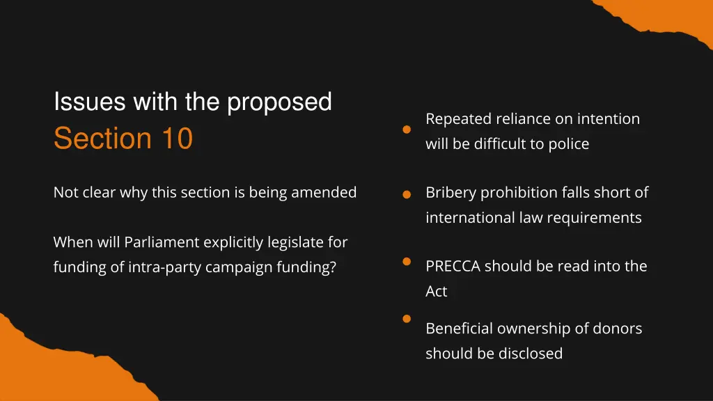 issues with the proposed section 10