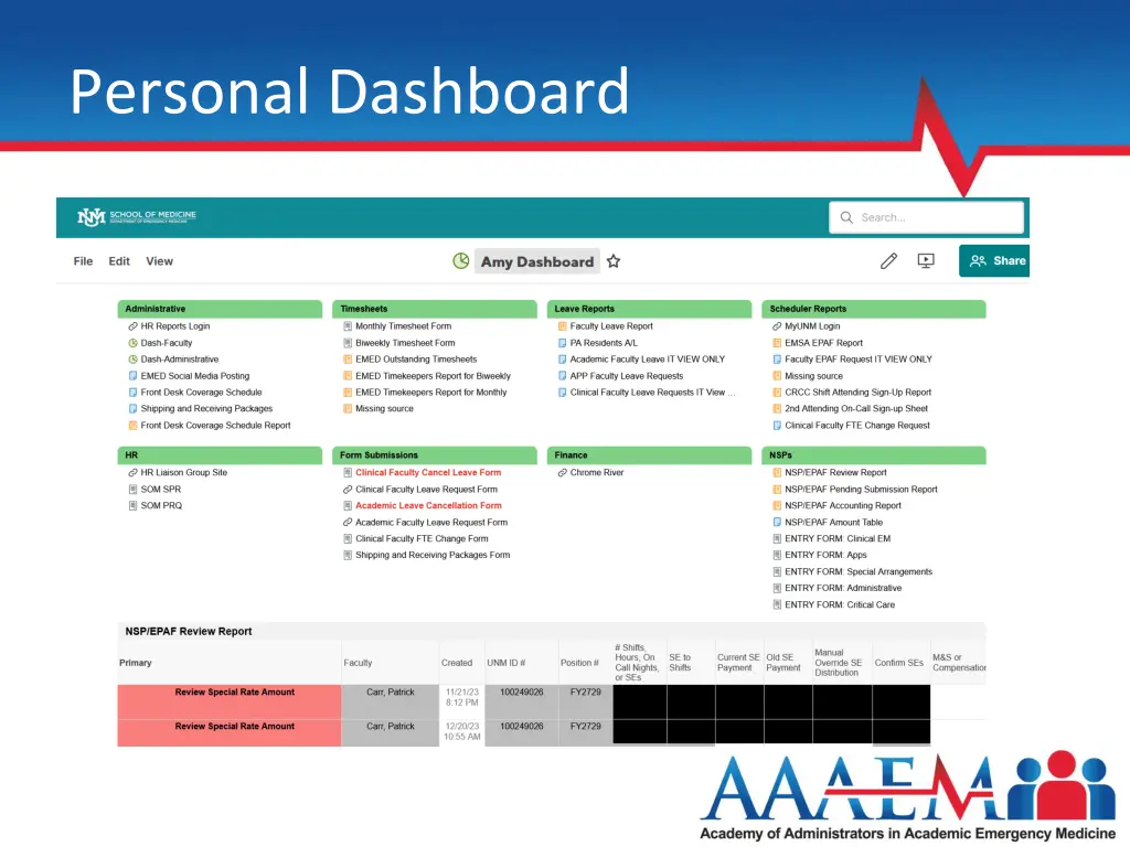 personal dashboard