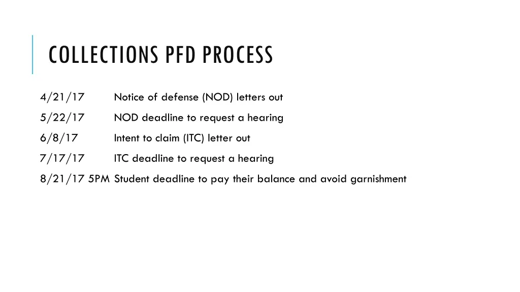 collections pfd process