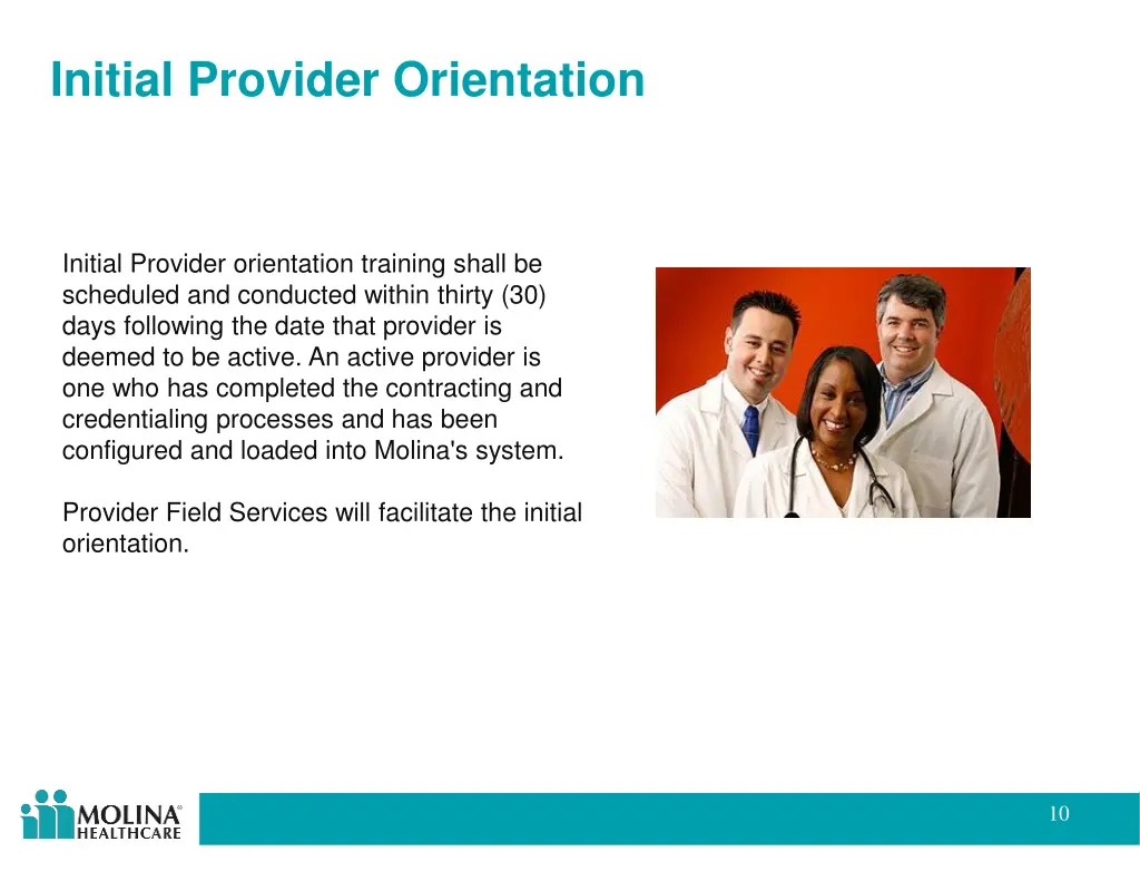 initial provider orientation