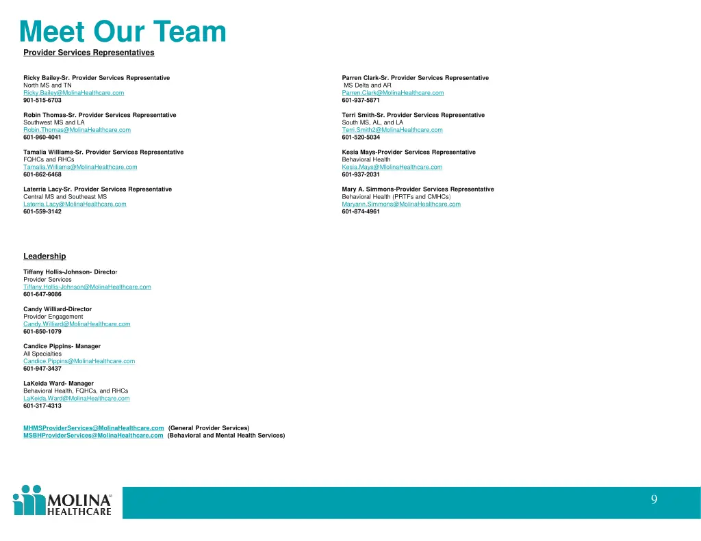 meet our team provider services representatives