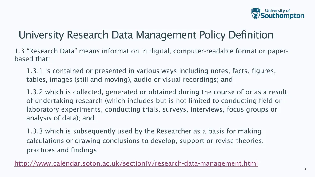 university research data management policy