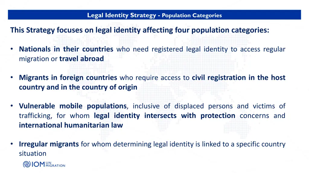 legal identity strategy population categories