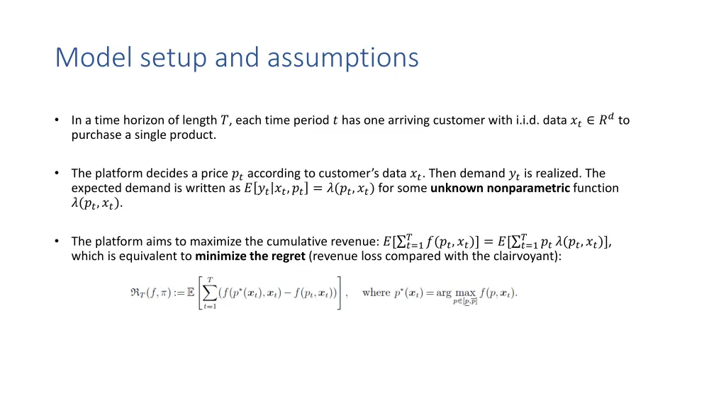 model setup and assumptions