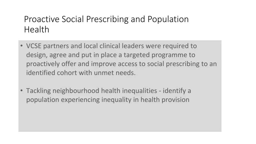proactive social prescribing and population health