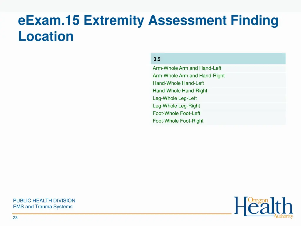 eexam 15 extremity assessment finding location