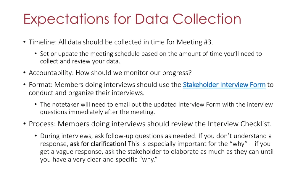 expectations for data collection