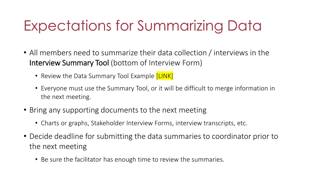 expectations for summarizing data