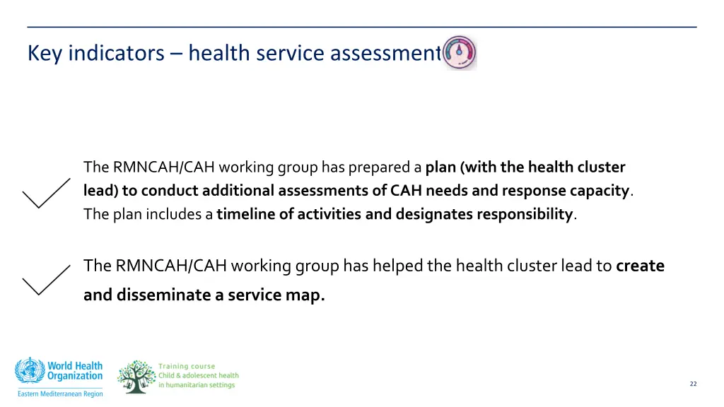 key indicators health service assessment