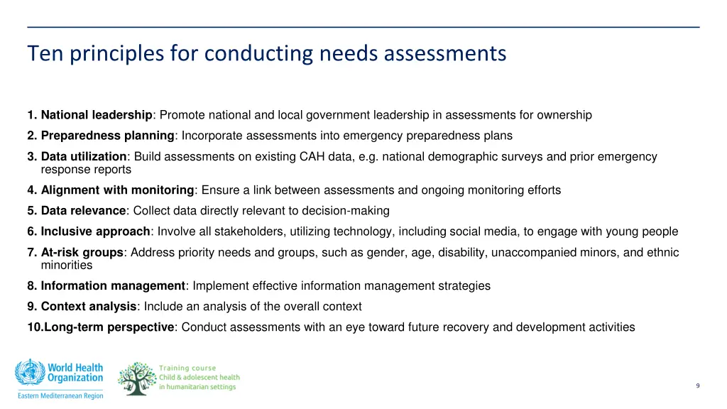 ten principles for conducting needs assessments