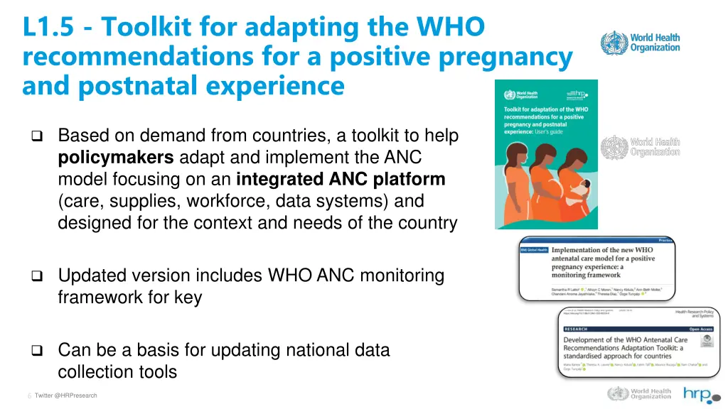 l1 5 toolkit for adapting the who recommendations