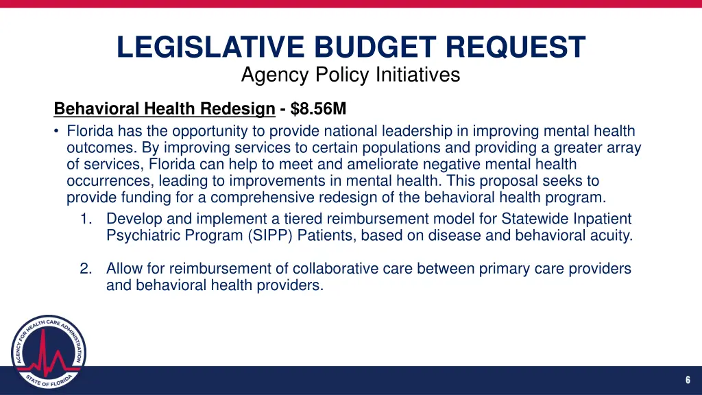 legislative budget request agency policy