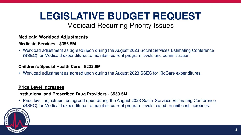 legislative budget request medicaid recurring