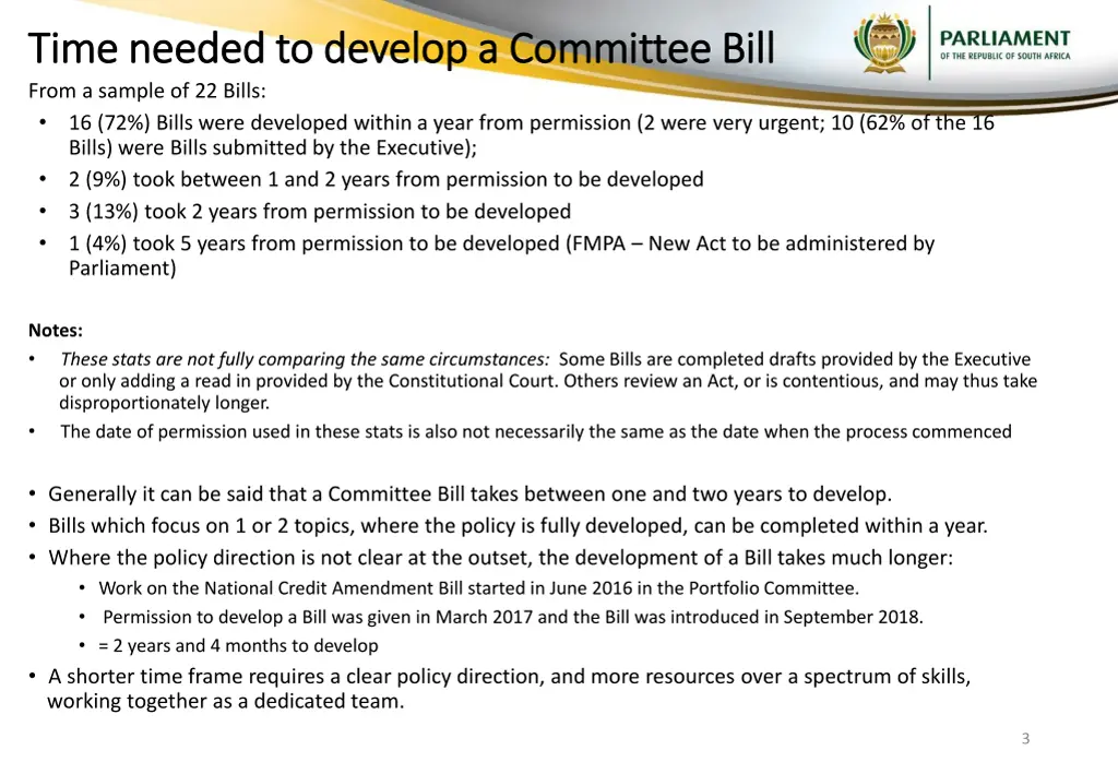 time needed to develop a committee bill time