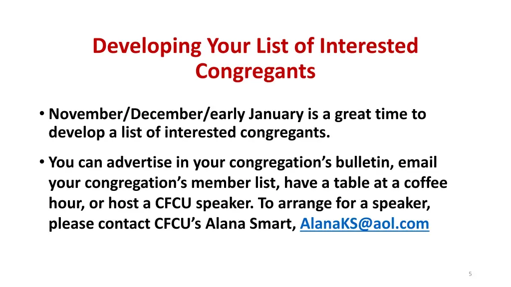 developing your list of interested congregants